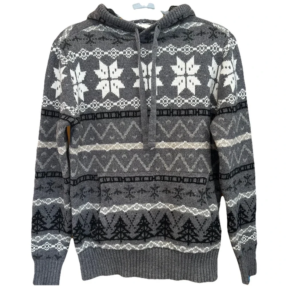 AMERICAN‎ EAGLE Softest Sweater Hoodie Men's XS Gray Nordic Snowflake Fair Isle